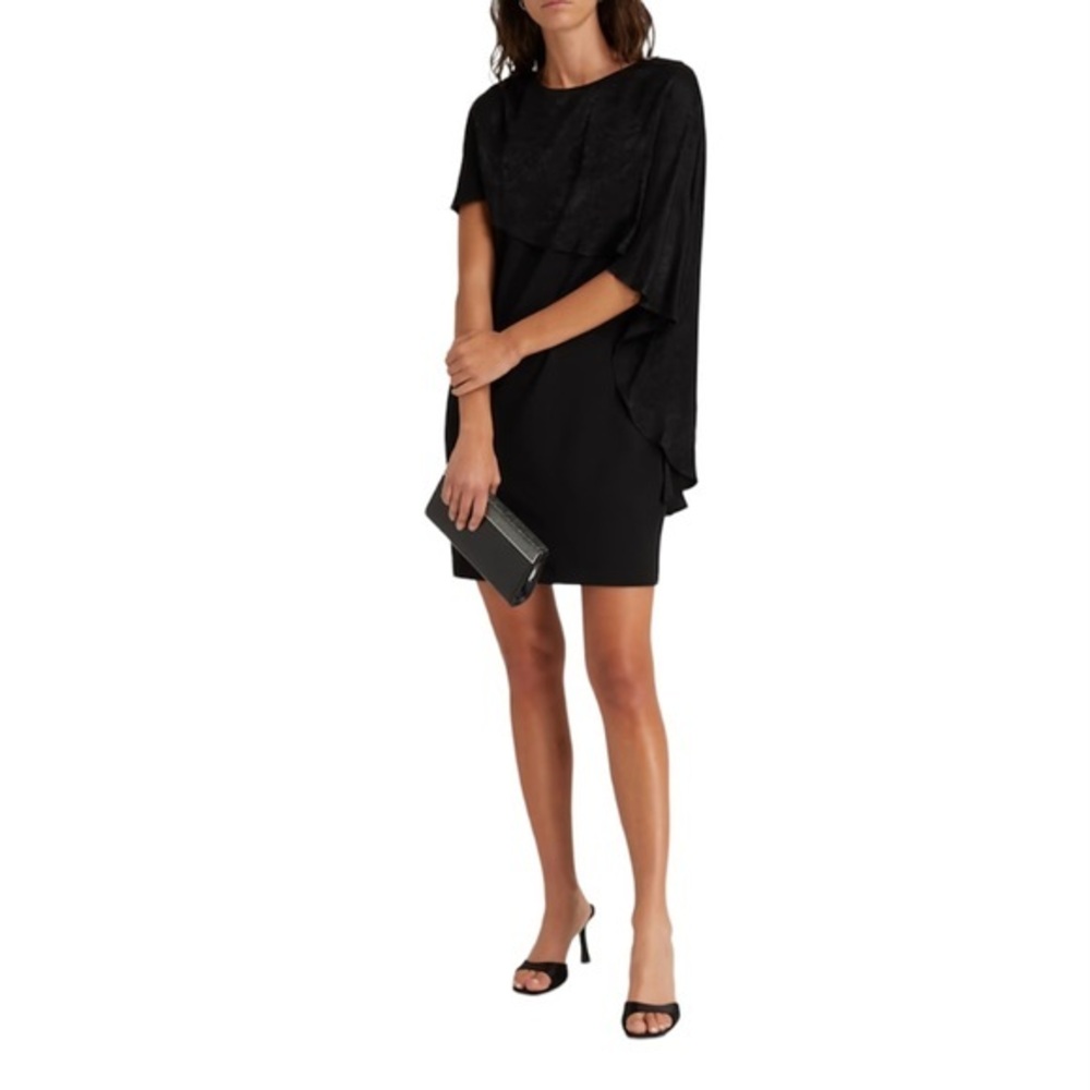 DKNY Cape-effect Jacquard And Stretch-Crepe Black Zipper Midi‎ Dress 4